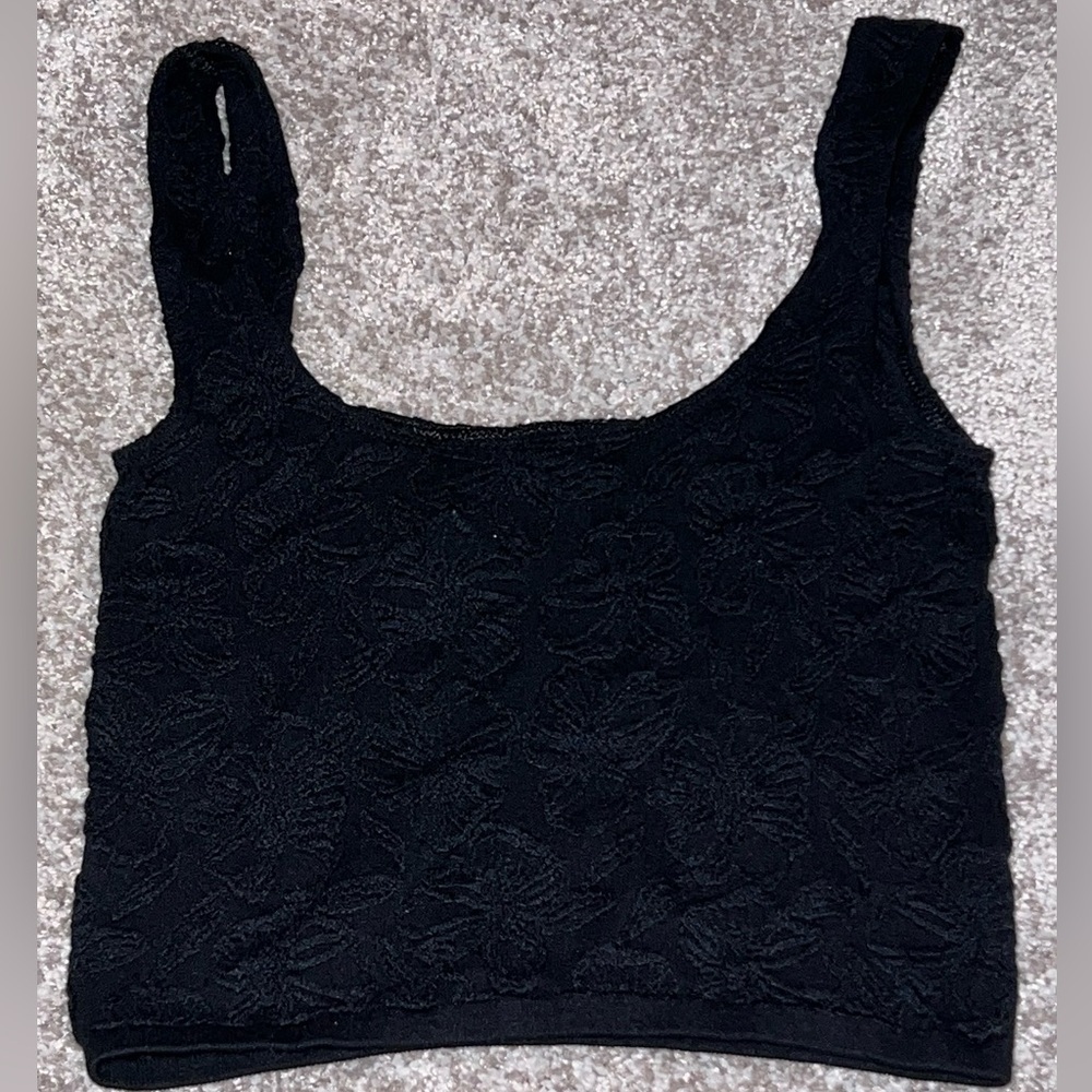 Anthropologie The Hannah Seamless Textured Tank Top Cropped Black XXS/XS New - Picture 3 of 6